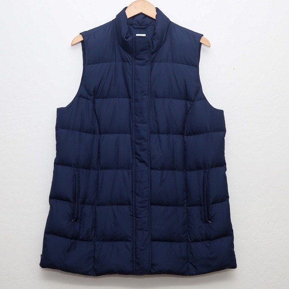 J.Jill‎ Down Puffer Vest Tunic Women's L Navy Mid Length Full Zip Quilted - Picture 1 of 12